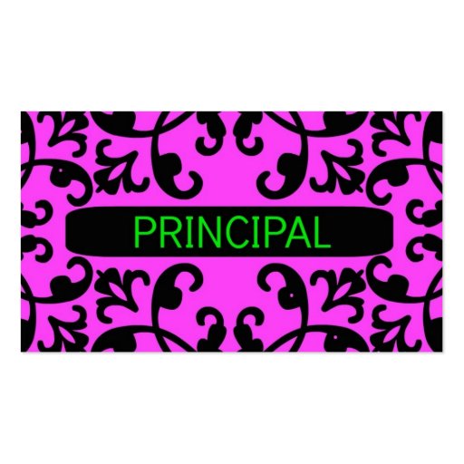 Principal Pink Damask Business Card (front side)