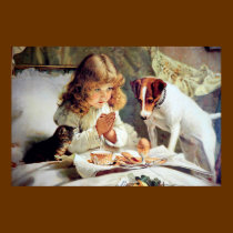 Print: Breakfast in Bed: Girl, Fox Terrier & Kitty posters