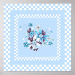 Print Country Style Blue White Check Floral