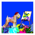 Print: Wheaten Terrier Artist  (Blue Bkgd)