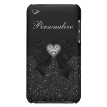 Printed Black Glitter, Diamond Heart & Bow iPod Touch Cases