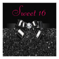 Printed Black Sequins, Bow & Diamond Pink Sweet 16 Announcement