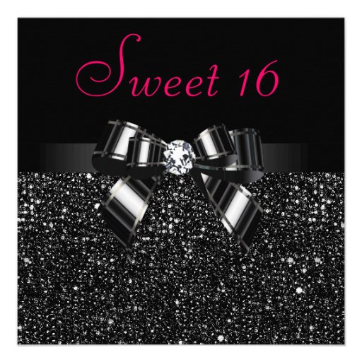Printed Black Sequins, Bow & Diamond Pink Sweet 16 Announcement