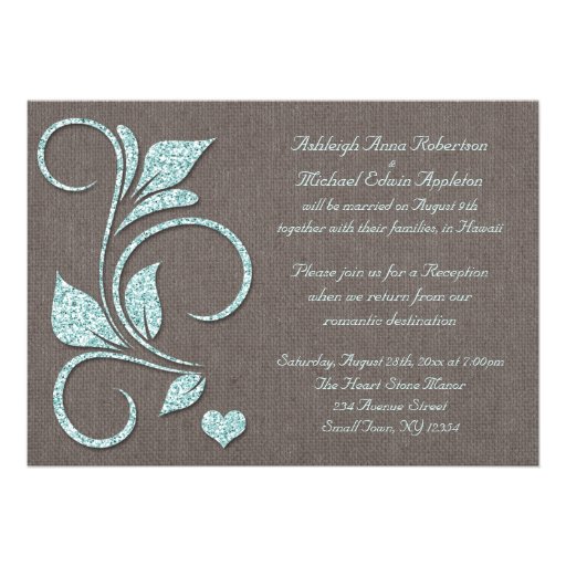 Printed Blue Glitter Rustic Reception ONLY Custom Invites