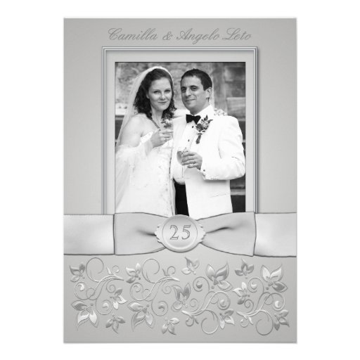 PRINTED BOW 25th Wedding Anniversary Photo Invite (front side)
