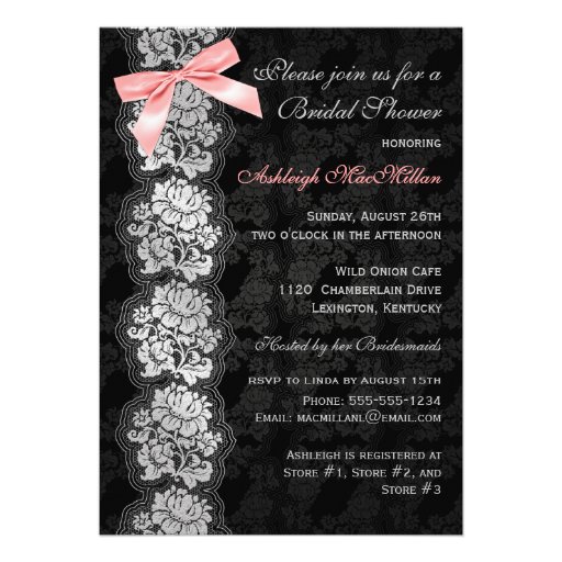 PRINTED BOW Black Floral Lace Bridal Shower Invite