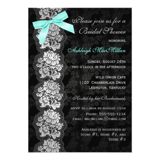 PRINTED BOW Black Floral Lace Bridal Shower Invite