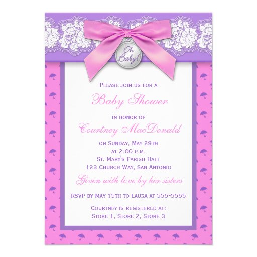 PRINTED BOW Floral Lace Baby Shower Invite