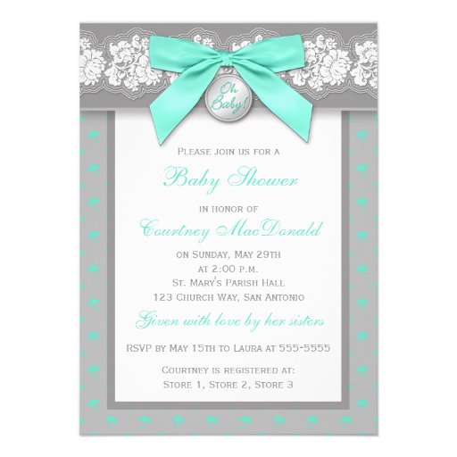 PRINTED BOW Gray Floral Lace Baby Shower Invite
