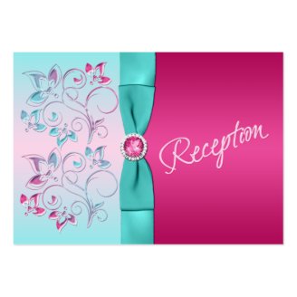 PRINTED BOW Hot Pink, Aqua Floral Enclosure Card Business Cards