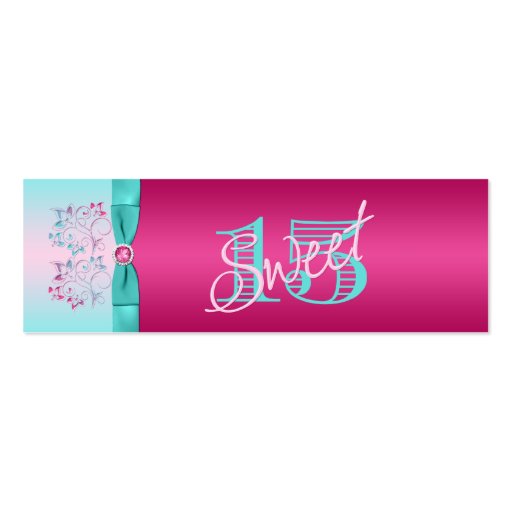 PRINTED BOW Hot Pink, Aqua Floral Favor Tag Business Cards (front side)