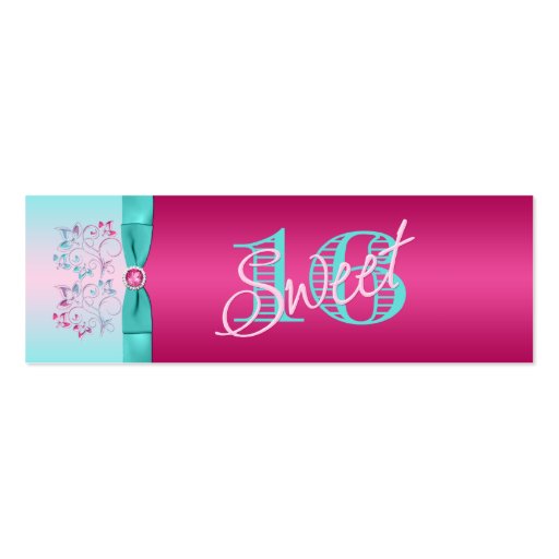 PRINTED BOW Hot Pink, Aqua Floral Favor Tag Business Card Templates (front side)