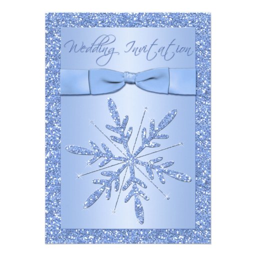 PRINTED BOW Ice Blue Snowflakes Wedding Invite