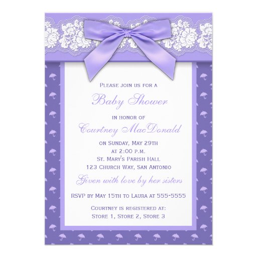 PRINTED BOW Purple Floral Lace Baby Shower Invite