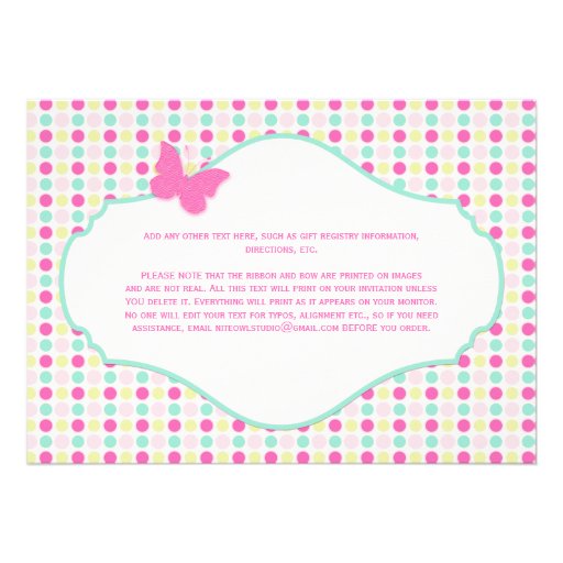 PRINTED BOW/Ribbon Hot Pink Polka Dots Baby Shower Announcements