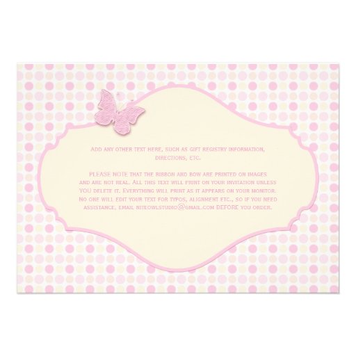 PRINTED BOW/Ribbon Pink Polka Dots Baby Shower Personalized Announcements