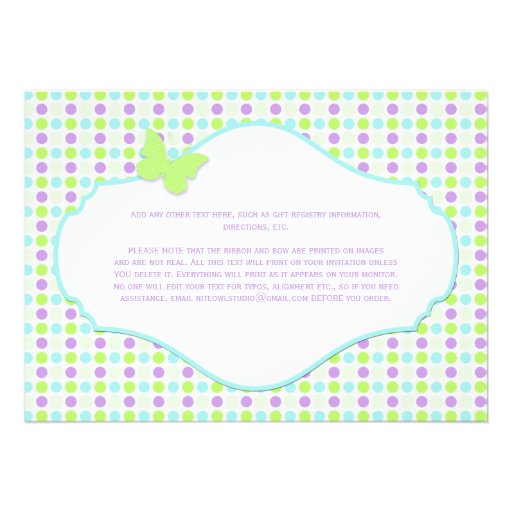 PRINTED BOW/Ribbon Purple Polka Dots Baby Shower Personalized Announcement