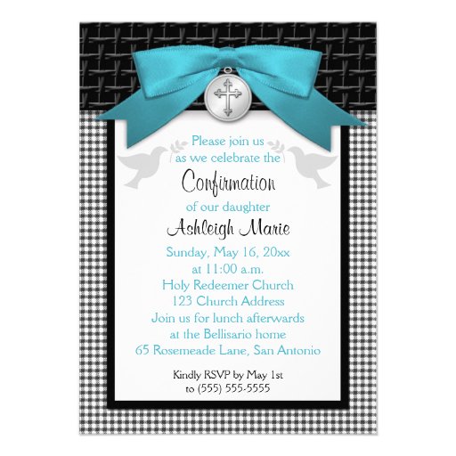 PRINTED BOW Teal First Holy Confirmation Invite
