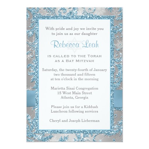 PRINTED Bow - Winter Wonderland Bat Mitzvah Invite