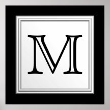 Printed Custom Monogram. Black and Pale Gray.