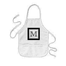 Printed Custom Monogram. Black and Pale Gray. Apron