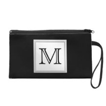 Printed Custom Monogram. Black and Pale Gray. Wristlets
