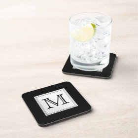 Printed Custom Monogram. Black and Pale Gray. Beverage Coasters