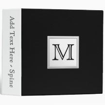 Printed Custom Monogram. Black and Pale Gray. Vinyl Binder