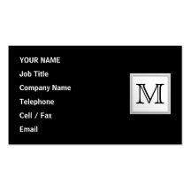 Printed Custom Monogram. Black and Pale Gray. Business Card Template