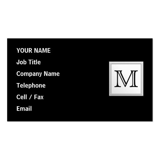 Printed Custom Monogram. Black and Pale Gray. Business Card Template
