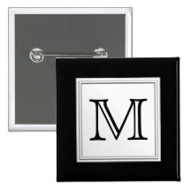 Printed Custom Monogram. Black and Pale Gray. Pinback Buttons
