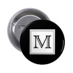 Printed Custom Monogram. Black and Pale Gray. Pinback Button
