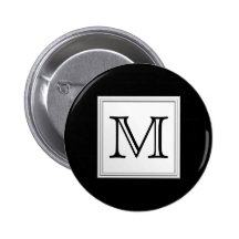 Printed Custom Monogram. Black and Pale Gray. Pinback Button