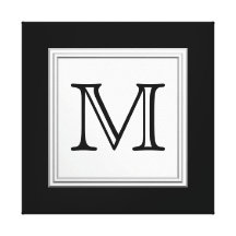 Printed Custom Monogram. Black and Pale Gray. Gallery Wrapped Canvas