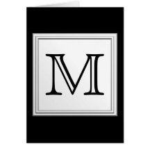 Printed Custom Monogram. Black and Pale Gray. Greeting Card