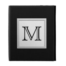 Printed Custom Monogram. Black and Pale Gray. iPad Case