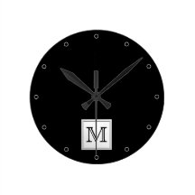 Printed Custom Monogram. Black and Pale Gray. Wall Clocks