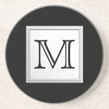 Printed Custom Monogram. Black and Pale Gray. Beverage Coaster