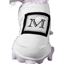 Printed Custom Monogram. Black and Pale Gray. Dog Tee