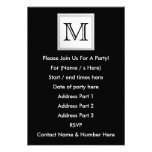 Printed Custom Monogram. Black and Pale Gray. Invitation
