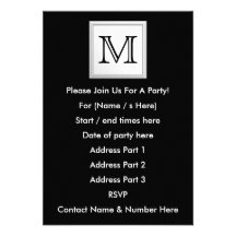 Printed Custom Monogram. Black and Pale Gray. Invitation