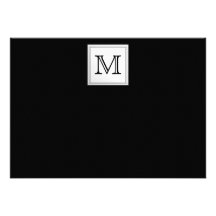 Printed Custom Monogram. Black and Pale Gray. Invitation