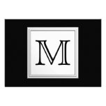 Printed Custom Monogram. Black and Pale Gray. Custom Invitations