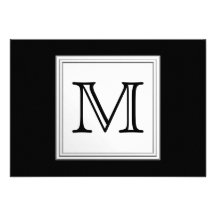 Printed Custom Monogram. Black and Pale Gray. Custom Invitations