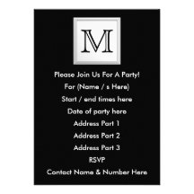 Printed Custom Monogram. Black and Pale Gray. Personalized Announcement