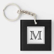 Printed Custom Monogram. Black and Pale Gray. Acrylic Key Chain