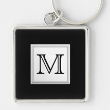 Printed Custom Monogram. Black and Pale Gray. Key Chains