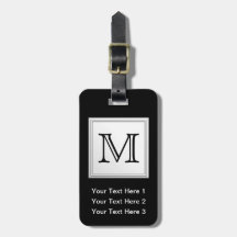 Printed Custom Monogram. Black and Pale Gray. Luggage Tag