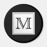 Printed Custom Monogram. Black and Pale Gray. Fridge Magnet