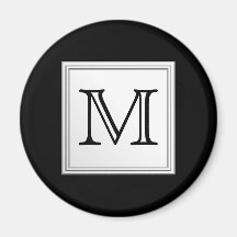 Printed Custom Monogram. Black and Pale Gray. Fridge Magnet